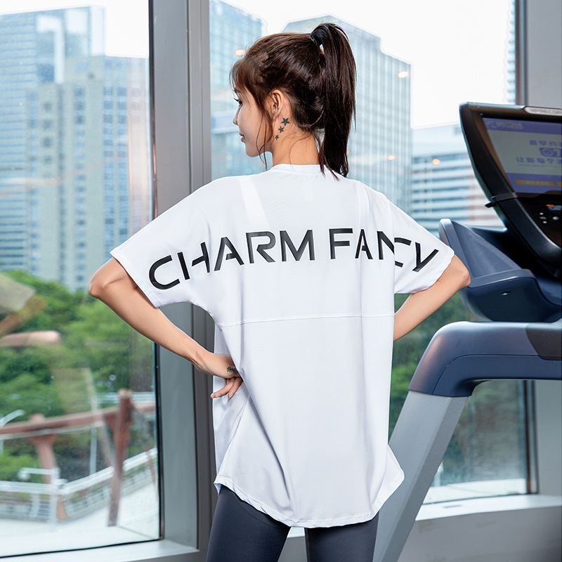 2021 summer new pattern Yoga suit Easy Short sleeved motion T-shirt Easy Fitness clothing back letter