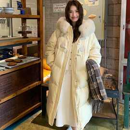 ANN羽绒服女冬季2025新款中长款牛角扣设计感小众大毛领加厚长款