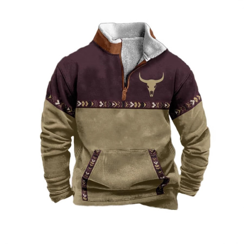 2024 Cross-border Amazon New Fashion Trend 3D Digital Printing Long Sleeve Stand Collar Semi-zip Hoodie