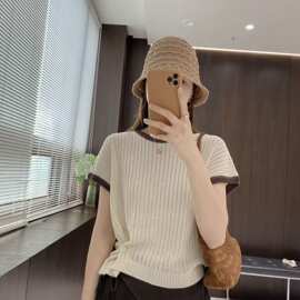 金小金女装 针织衫DYW10983夏季圆领上衣漂亮小衫杏拼咖