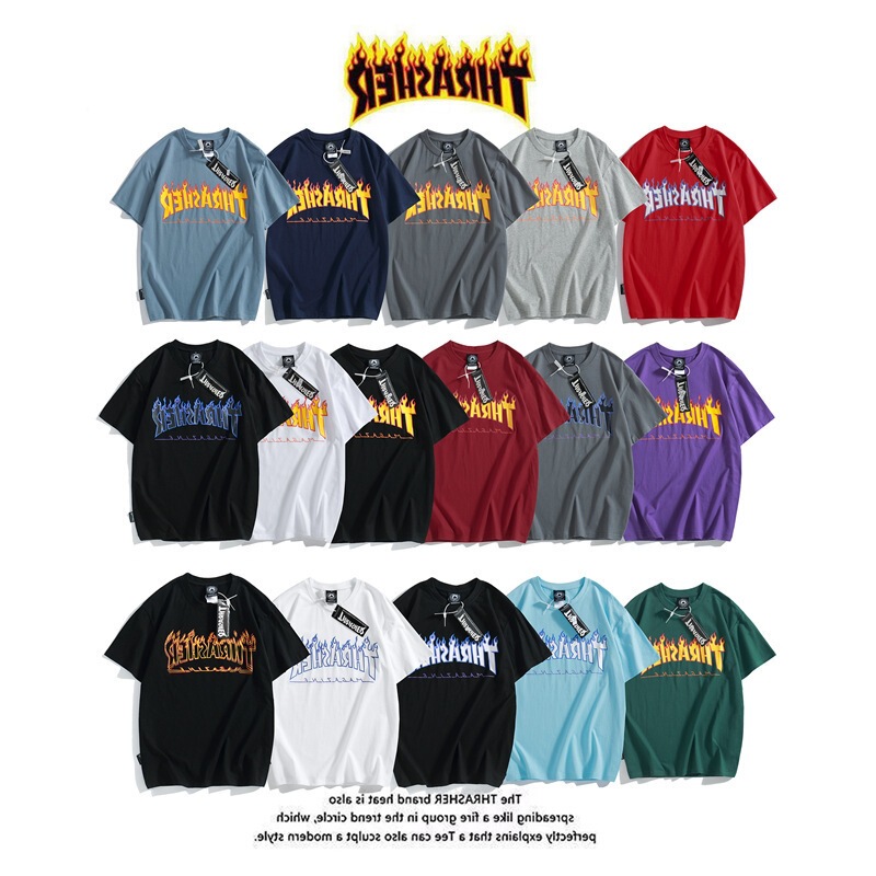 Cross-Border Supply 2024 Spring and Summer European and American Trendy Brand Thrasher Flame Letter Digital Printing Men's and Women's Short-Sleeved T-Shirts Cross-Border Supply 2024 Spring and Summer European and American Trendy Brand Thrasher Flame Letter Digital Printing Men's and Women's Short-Sleeved T-Shirts