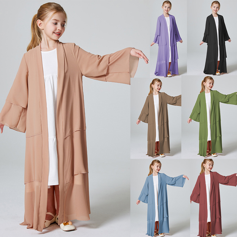 Kebaya Middle East dress Abaya Children's Three-Layer Chiffon Loose Casual Coat Dress MSL132