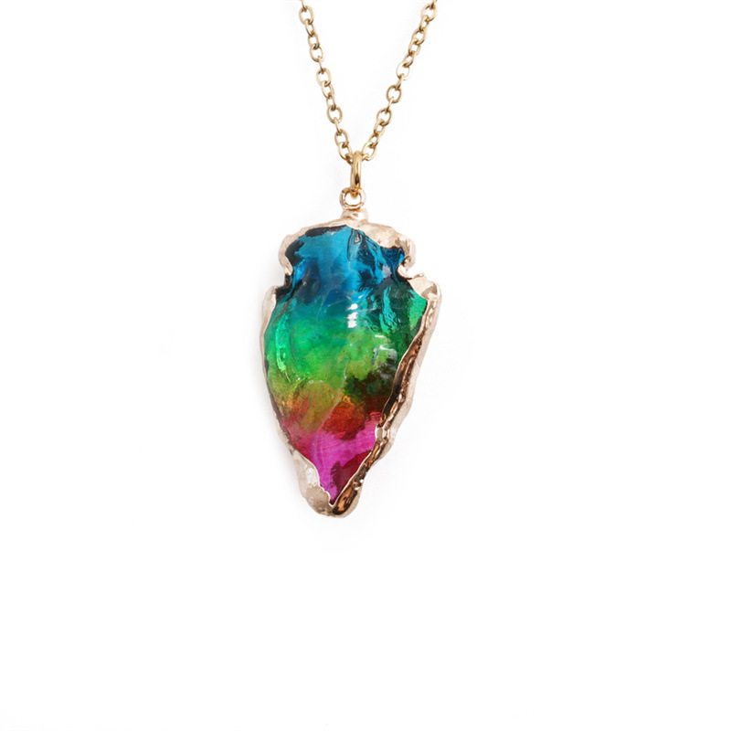 wholesale jewelry multicolor triangle cystal stone pendant stainless steel necklace nihaojewelry