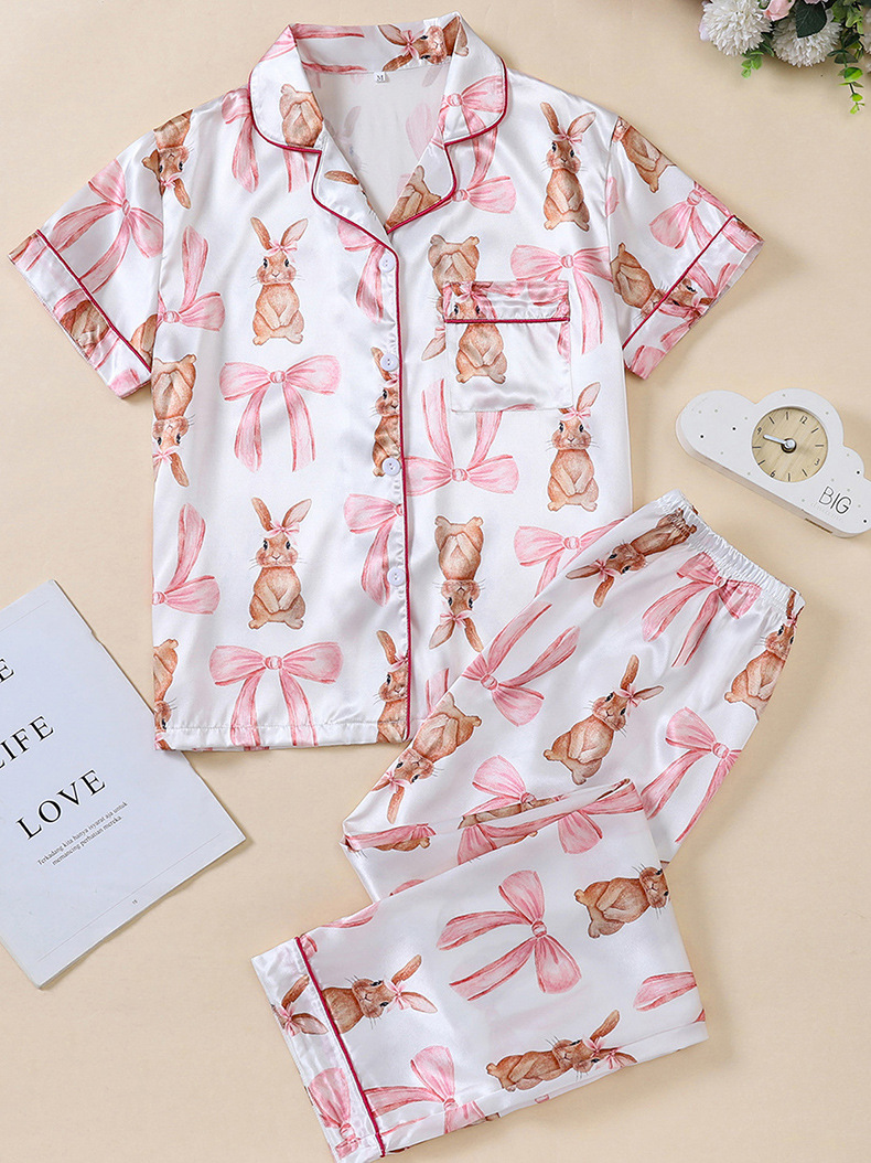 Pijamas de satén ropa para el hogar Amazon ropa de mujer europea y americana seda artificial pijamas de manga corta para mujer ropa de aire acondicionado de verano