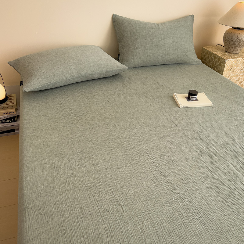 Sábana de algodón de hilo arrugado de color sólido, pieza individual 100 algodón dormitorio de verano, funda de almohada individual, juego de tres piezas