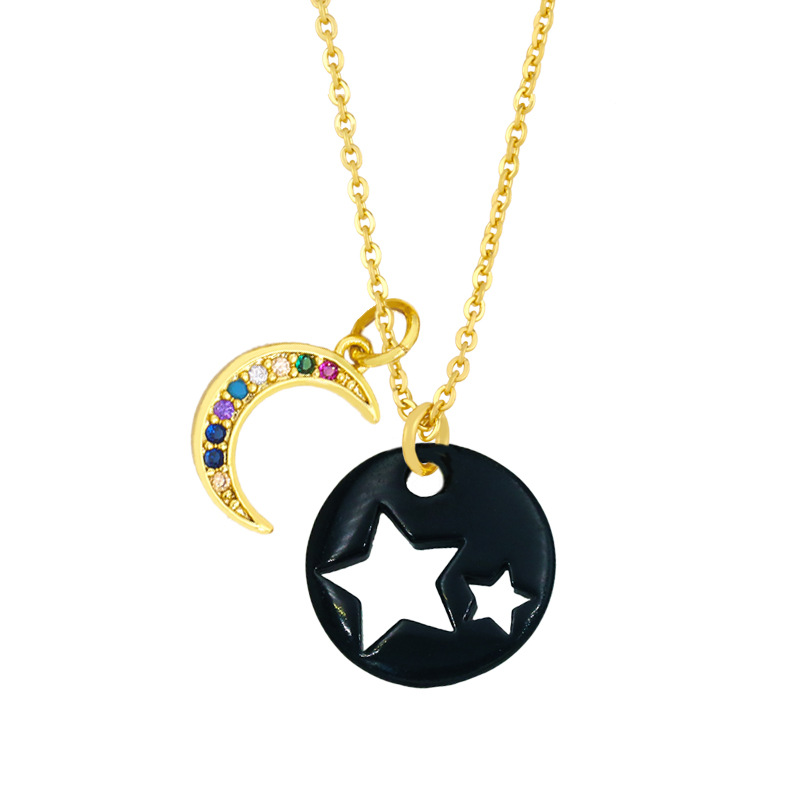 Cross-border European And American Simple And Short Dripping Oil Hollow Pentagram Moon Necklace Fashion Personality Clavicle Necklace Nky83 display picture 11