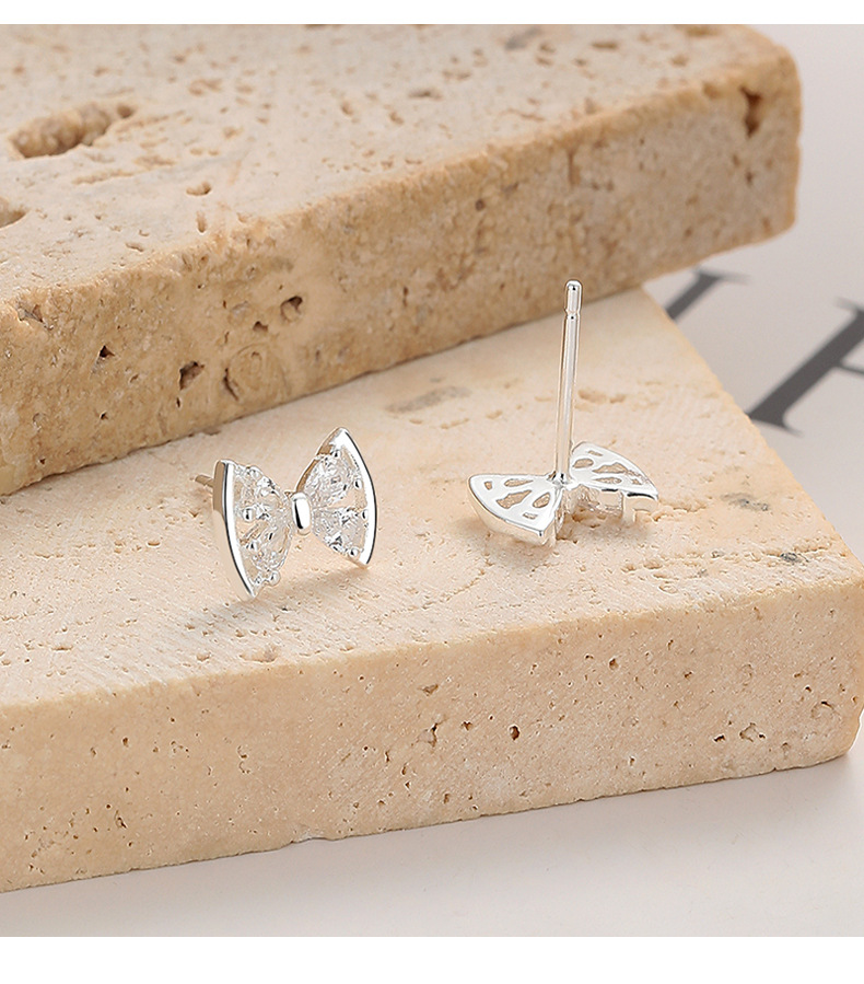 Daily Occasion 925 Sterling Silver Material Bow Knot Pattern All Seasons Season 1 Pair 925 Sterling Silver Zircon 925 Sterling Silver Earrings Bow Knot Hoop Earrings