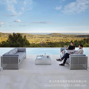 Nordic Outdoor aluminum teak sofa sun protection waterproof leisure Courtyard Villa Hotel B & B light luxury outdoor furniture