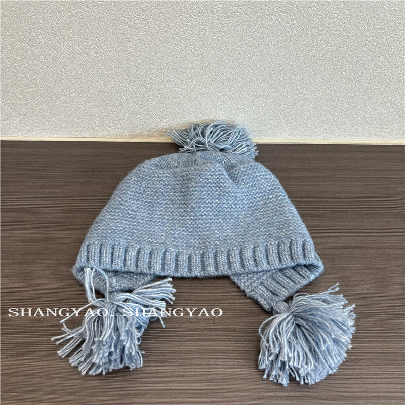 儿童帽子秋冬可爱毛球针织帽男女宝宝保暖户外护耳流苏毛线帽潮童|undefined