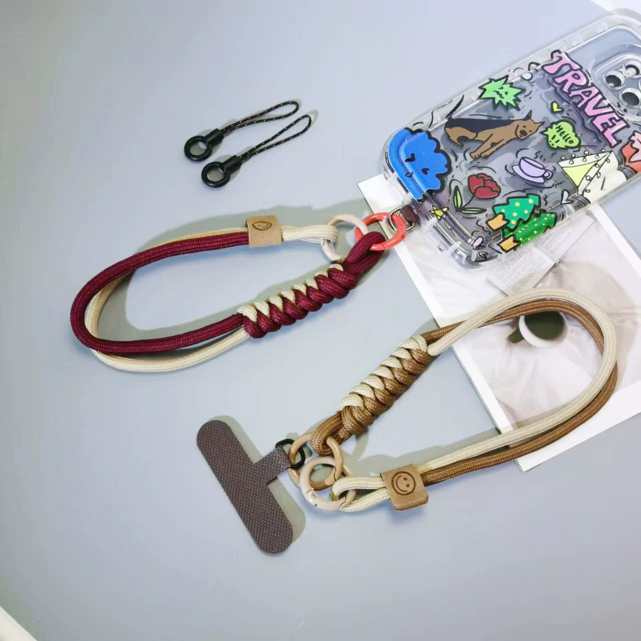 Плетеный чехол для мобильного телефона контрастного цвета, универсальный ремешок, короткий портативный брелок, универсальный кулон, ювелирная цепочка против падения, веревка для бутылки с водой