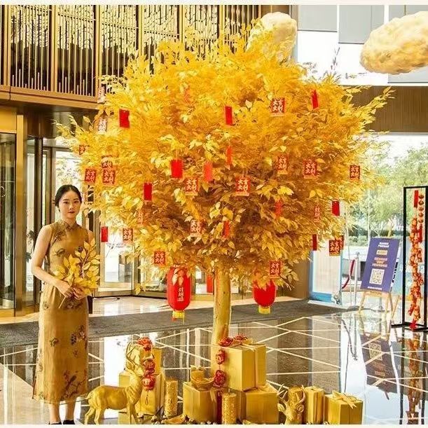 Artificial Golden Banyan Tree, Money Tree, Wishing Tree, Fake Tree, Internet-Famous Decorative Fortune Tree, New Year Blessing Money Tree