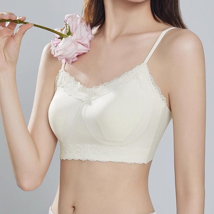 百搭蕾丝边粉底液内衣女薄款聚拢显小胸罩夏季抹胸背心小吊带文胸|undefined