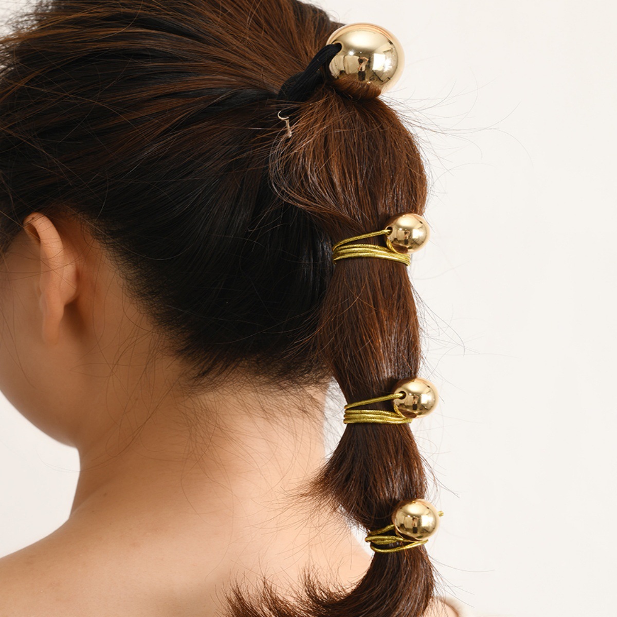 Cuerda para el cabello esférica dorada europea y americana transfronteriza, sensación de alta calidad, anillo para el cabello dulce y fresco, sin daño, cabeza de bola, cabello, tocado duradero