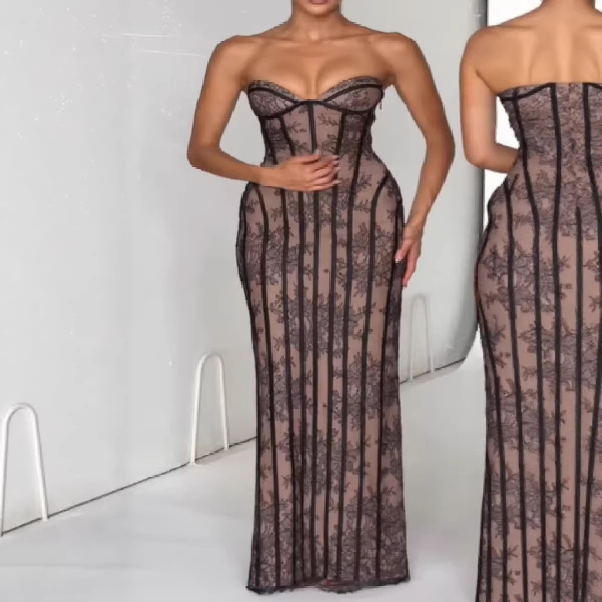 Sexy Lace Tube Top Bodycon Slimming Dress New Women Dress For Beach Party Hottie Style Clothing_ecoleips.com
