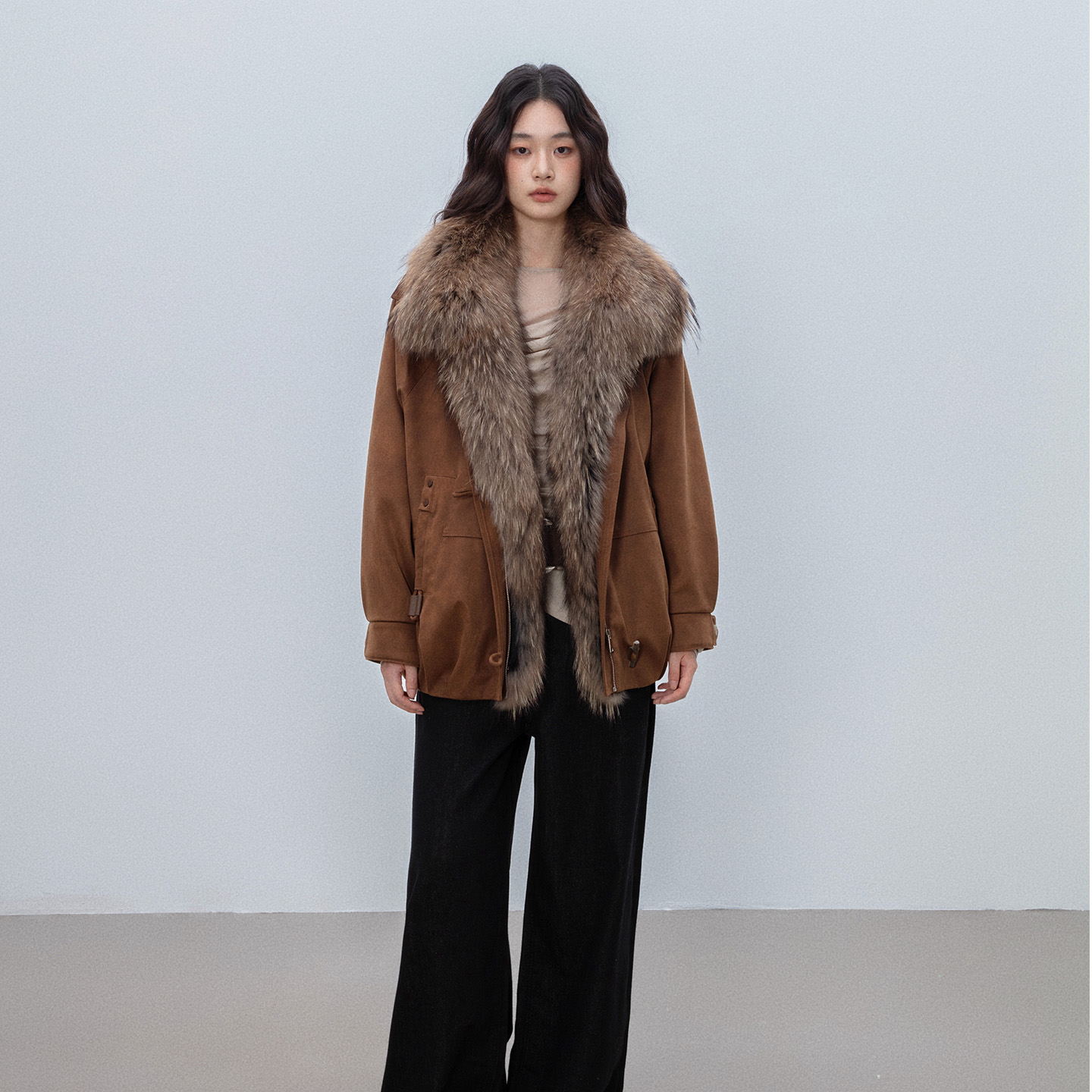 中古美式/2025新款貉子毛皮草外套女鹅绒羽绒服冬派克大衣年轻款