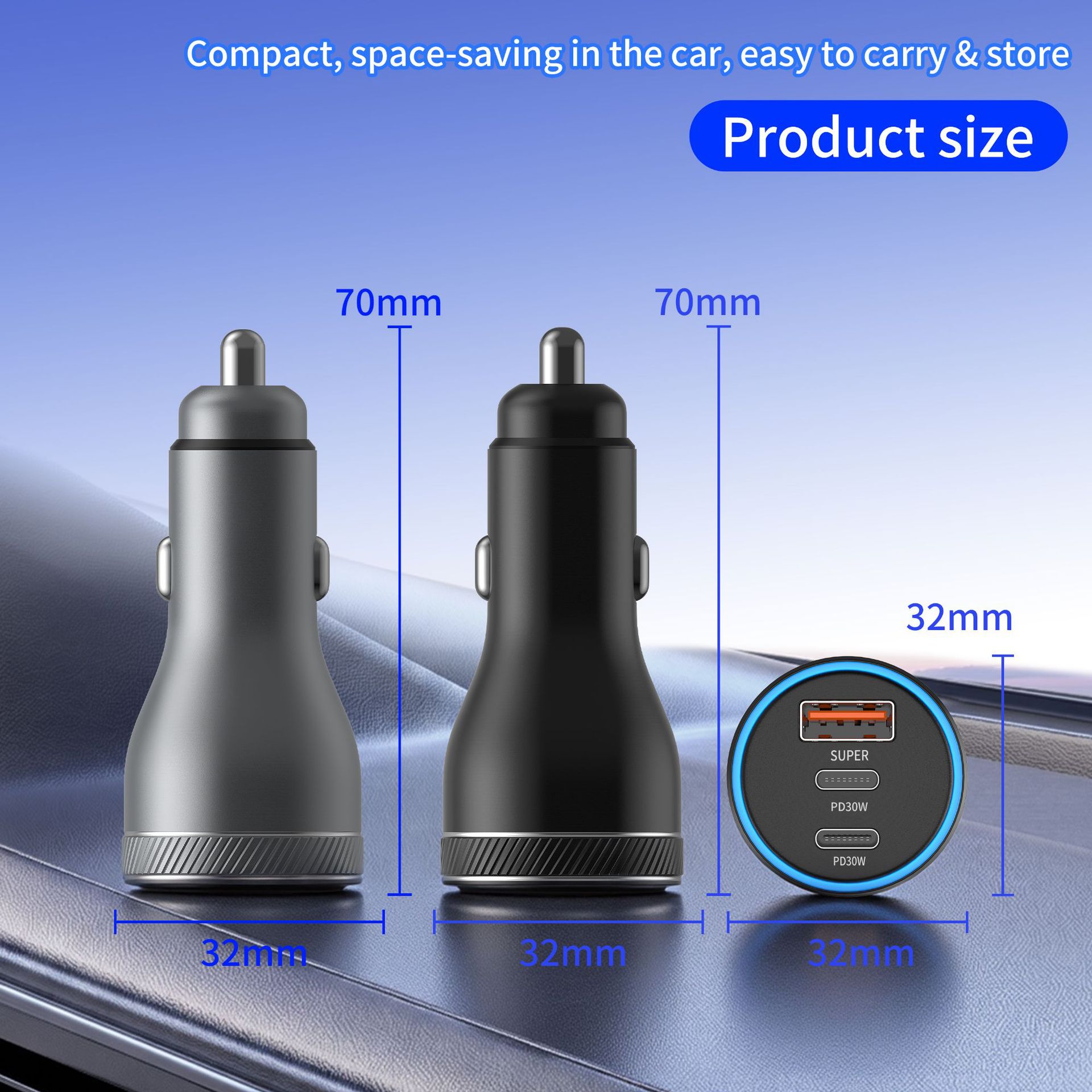 85W Aluminum Alloy USB+Dual PD Multi-Port Simultaneous Fast Charging Car Charger, Full Protocol Car Mobile Phone Charger