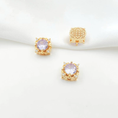 Flower Porous Spacer Beads Handmade, Zərgərlik ara hissələri - style-4-purple-zirconium-110mm-gold