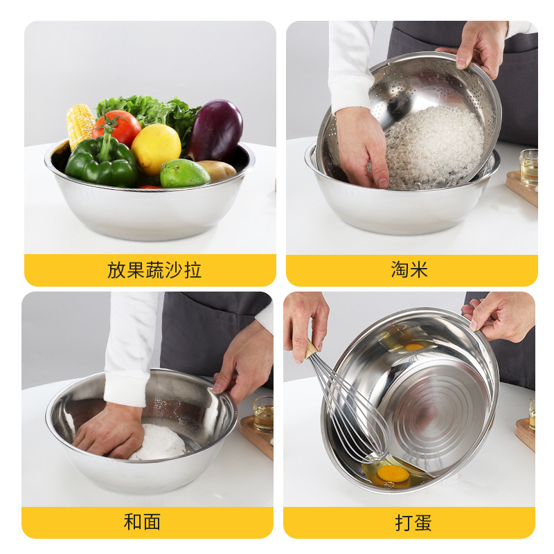 Juego de tres piezas de coladores de acero inoxidable para lavar arroz, cesta para rallar, cesta de drenaje para el hogar, cesta duradera para lavar verduras, regalo.