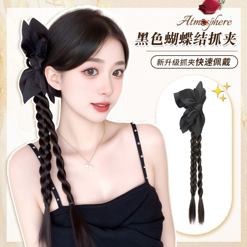 Peruca de mujer agarrando clip trenza de cola de caballo arco negro Twisted Twisted Trenza simulación de cabello chino semi-peruca trenza