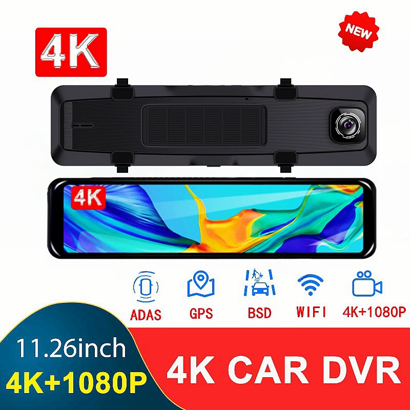 Новое зеркало заднего вида с потоковой передачей 4K, 12-дюймовый полноэкранный передний и задний рекордер с двойной записью, передний ADAS, задняя функция BSD