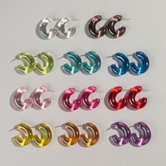 跨境日韓甜美少女透明彎鈎耳環亞克力胖乎渡彩多巴胺時尚耳釘耳環