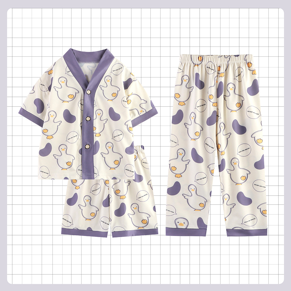 Nuevo traje de ropa para el hogar para niños, pijamas para niños grandes, traje de manga larga, pijamas para niños y niñas de primavera y otoño, traje de tres piezas