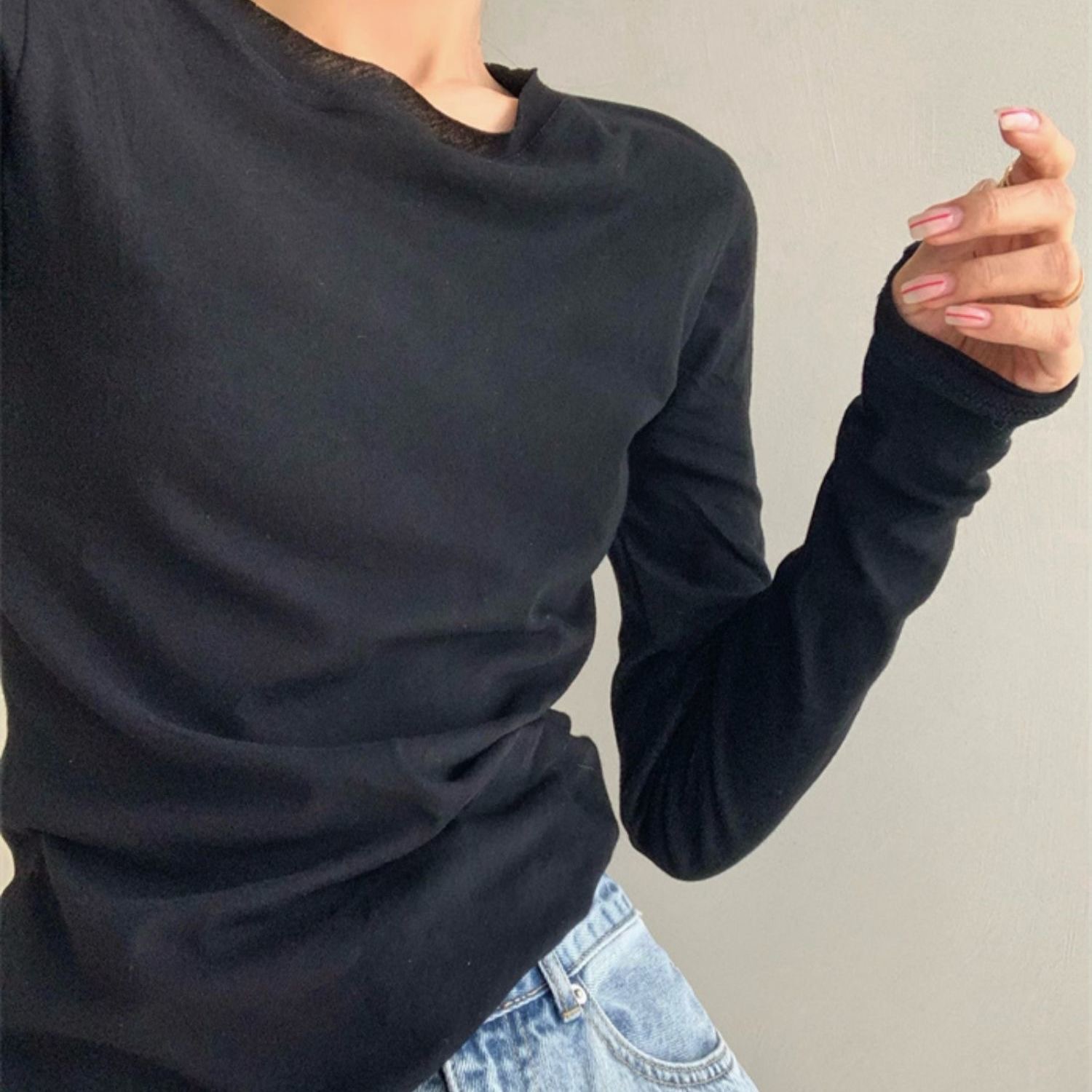 [쉬폰긴소매] 블랙
