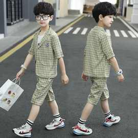 儿童装男童西装套装2024新款儿童小西服夏装三件套短袖礼服韩版帅