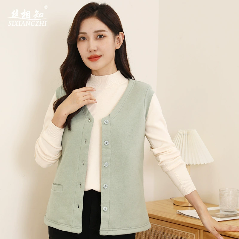 Простой однотонный осенне-зимний хлопковый жилет для среднего и пожилого возраста, жилет для матери, теплый жилет с наполнителем из шелка тутового дерева, Женское пальто с хлопковой подкладкой