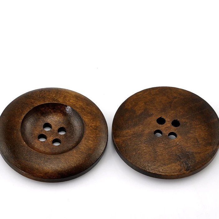 Заводские прямые темно-коричневые круглые полые деревянные пуговицы с четырьмя отверстиями 35 мм-20 оптом в наличии
