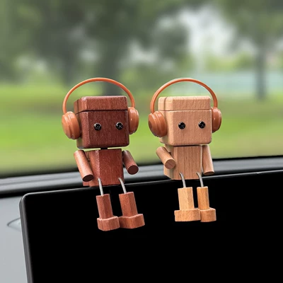 car screen decoration, gift for – Car ornaments - 2-pack-of-rocking-wooden-figures-headphones
