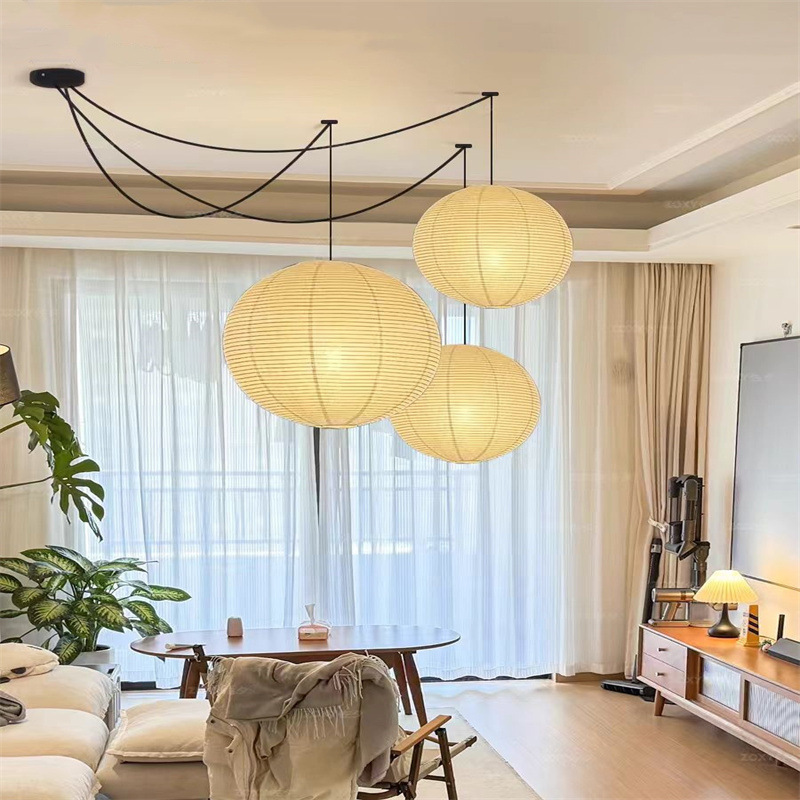 Designer Ins Atmosphere Japanese-Style Isamu Noguchi Rice Paper Art Pendant Lamp Vintage Round Ball Wabi-Sabi Movable Living Room Lamp