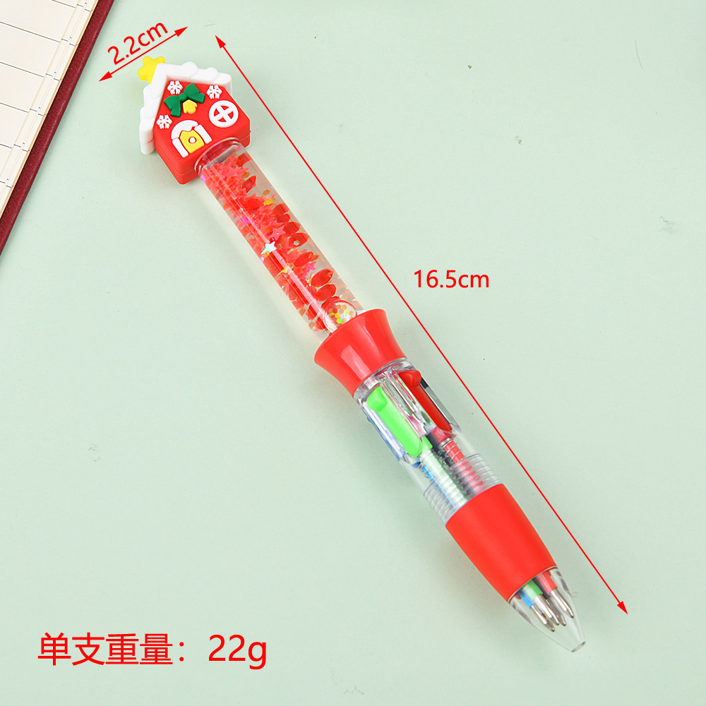Navidad transfronteriza creativa encantadora dibujos animados de arena flotante mini bolígrafo de cuatro colores estudiantes papelería regalo al por mayor