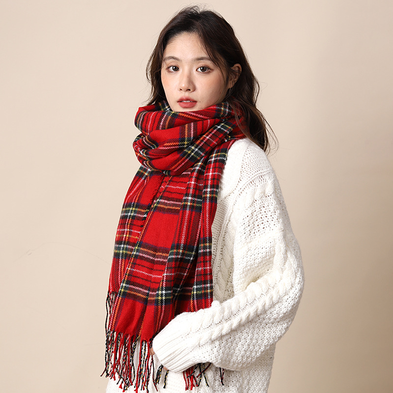 Elegant woven style cashmere 2024 new plaid women's winter Korean version versatile white student scarf_voghion.com