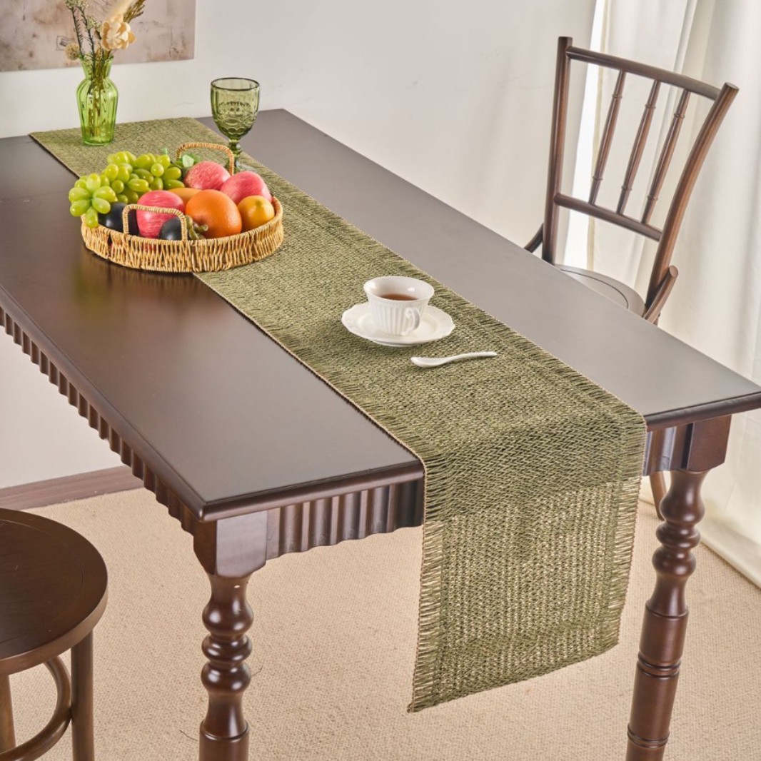 Bandera de mesa de té Yiqiyun Estilo pastoral americano Bandera de mesa tejida verde Decoración Mesa de centro Gabinete de TV Tapa larga