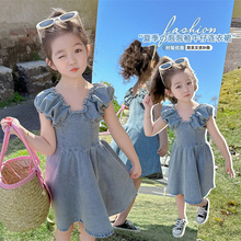 女童泡泡袖牛仔裙2024夏季新款洋气时髦儿童装女宝宝甜美连衣裙潮