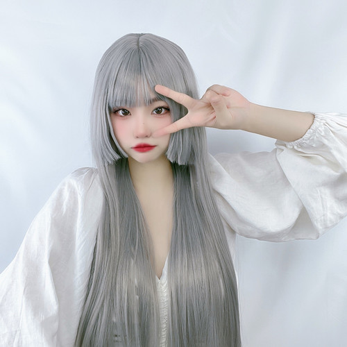 Wig female long hair natural round face air bangs jk princess cut long straight hair Japanese lolita Ji hair wig set