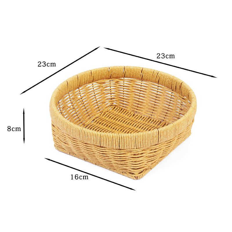 塑料仿藤手工编织日式托盘厨房面包篮馒头筐客厅家用藤编双耳托盘|undefined