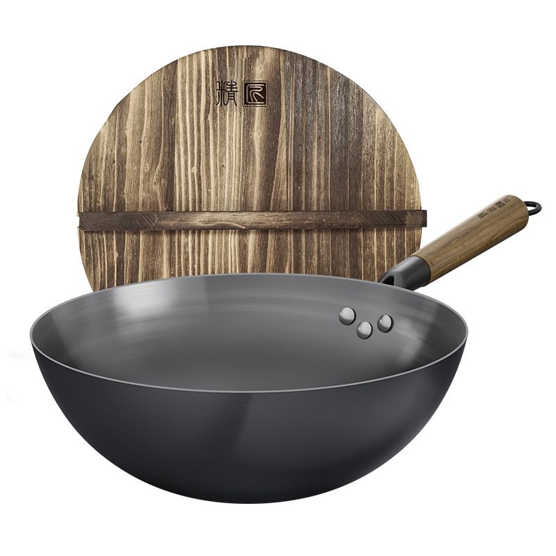 Olla de hierro fundido hecha a mano pasada de moda 0 sartén antiadherente recubierta sartén de fondo redondo wok doméstico sartén de estufa universal