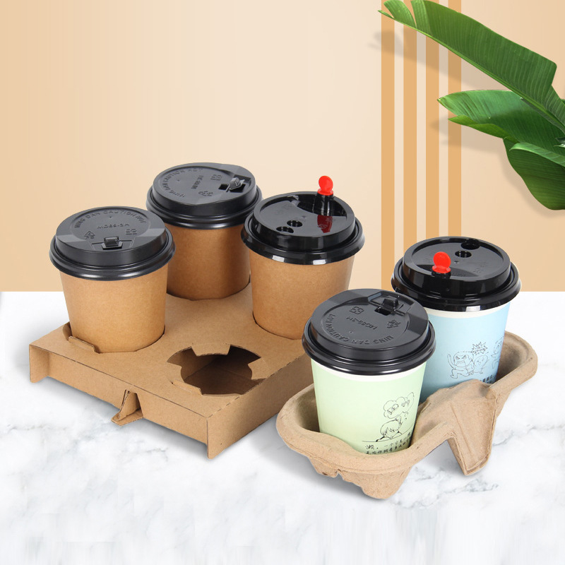 Tea Coffee Takeaway Dual Cup Quad Cup Biodegradable Split Disposable Cup Stand Packaging Beverage Thick Cup Base
