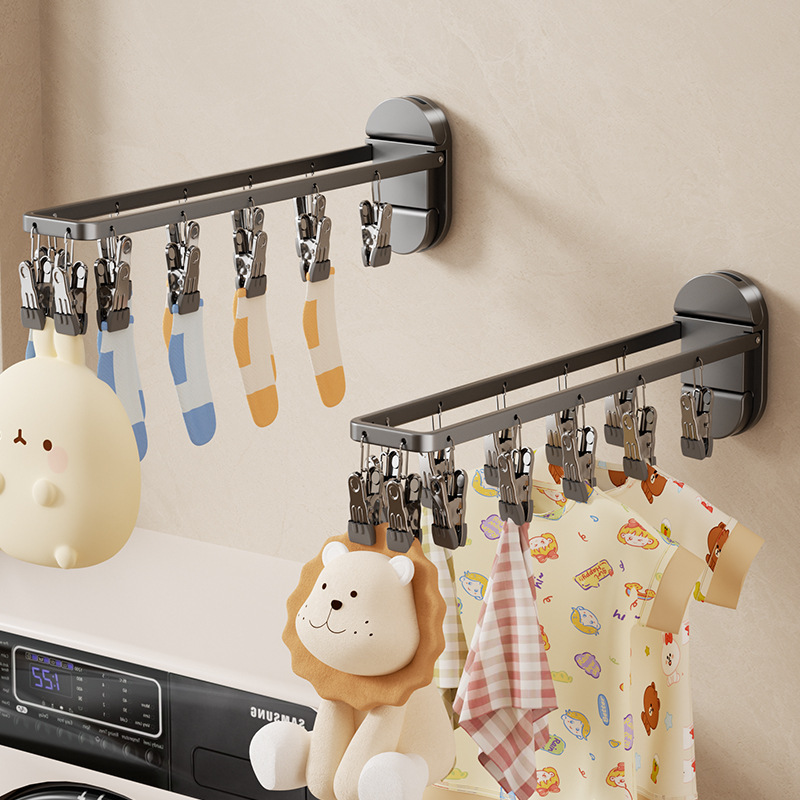 Suction Cup Clothes Drying Rack for Babies and Students, Foldable Sock Clips, Balcony Clothes Rack for Drying Underwear and Towels, No Drilling Required