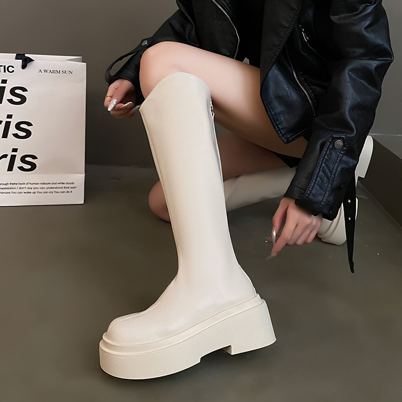 Black autumn retro high boots platform