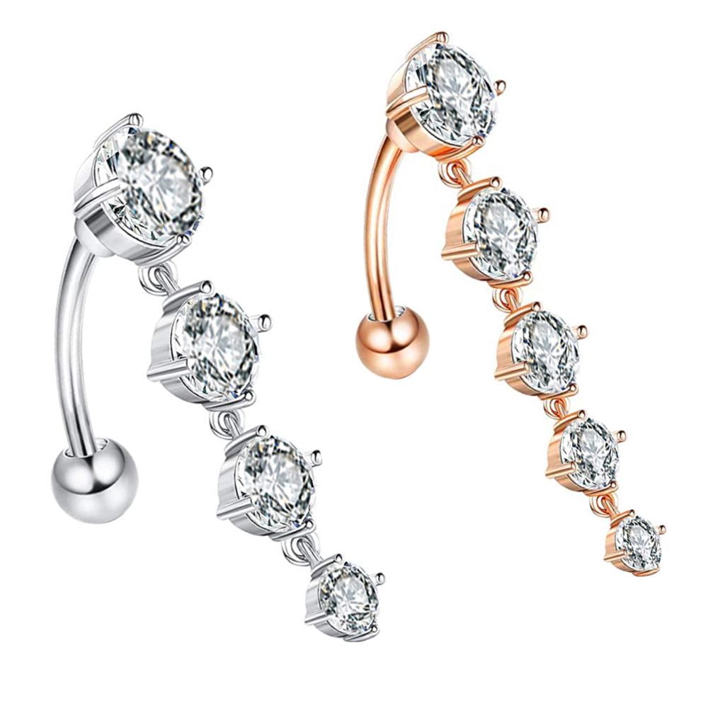 Rose Gold Zircon Crystal Peach Dangle Belly Button Ring 316L Surgical Steel Navel Piercing Jewelry Wholesale detail image 9