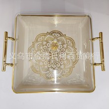 正方形金色欧式雕花水果托盘甜品酒店托盘咖啡厅西餐厅水果糕点盘