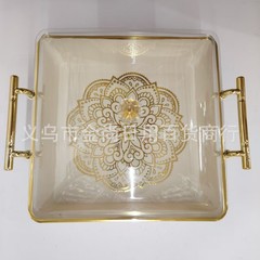 正方形の金色のヨーロッパ風の彫刻の果物のトレーのデザートのホテルのトレーの喫茶店のレストランの果物のお菓子の皿