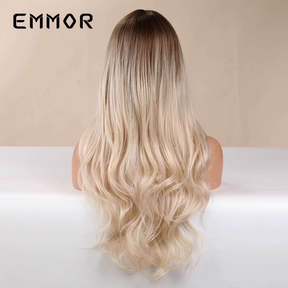 Venta caliente de comercio exterior transfronterizo Amazon, gradiente medio dorado, cabello largo y rizado, gran ola, peluca de estilo europeo y americano, traje completo femenino
