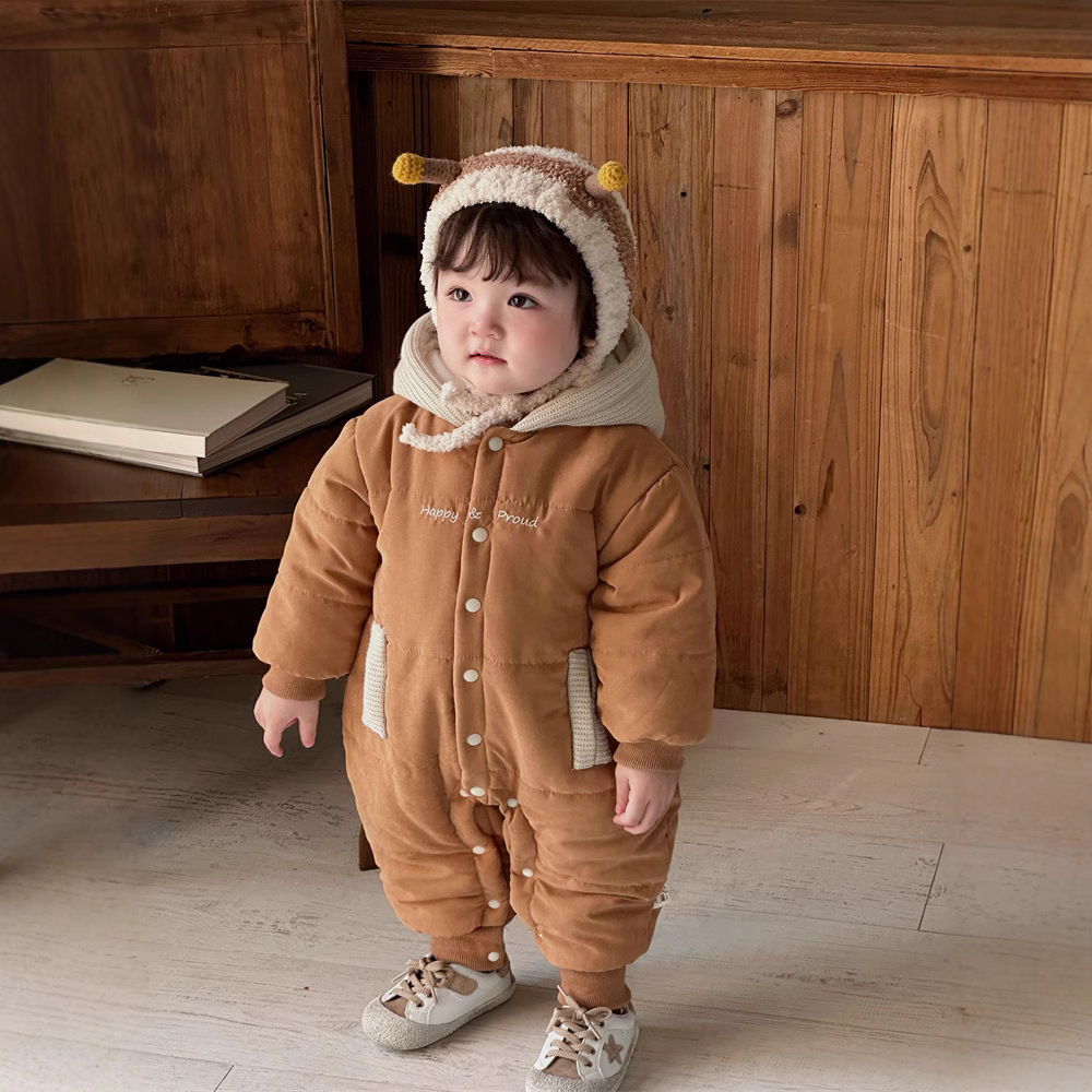 2024 bolsillo de órgano de aire occidental para bebés de invierno, grueso, cálido, cómodo y suave, abrigo de algodón de una pieza para bebé