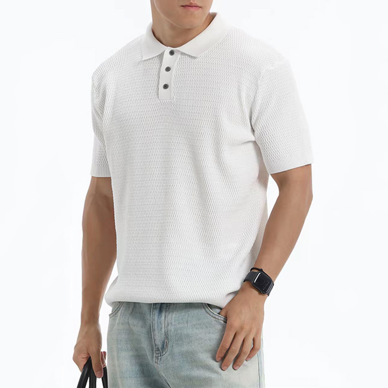 Polo camiseta de punto camiseta de manga corta hombre solapa textural de color sólido vieja camiseta de viento de hielo de seda de verano fábrica transfronteriza mayorista