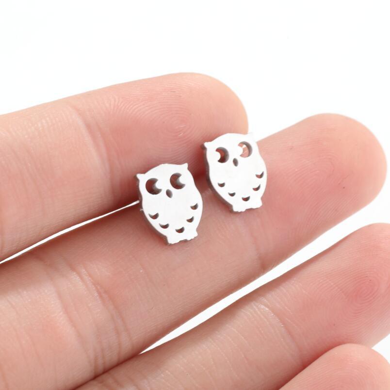 1 Pair Simple Style Owl Stainless Steel Plating Ear Studs display picture 5