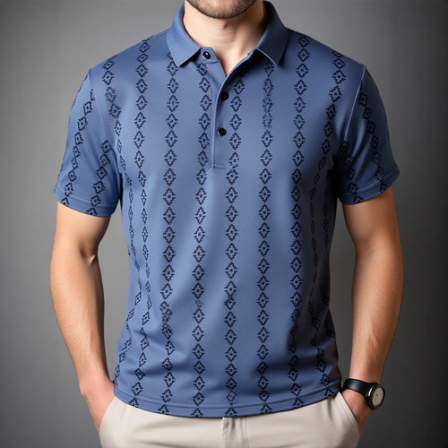 2025 Summer Short Sleeve Men's Trendy Casual Printed Seamless Polo Shirt Youth European Station Short Sleeve T-Shirt